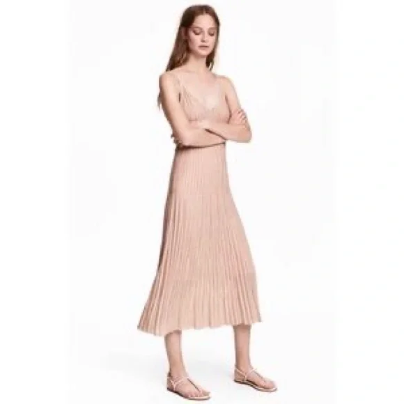 🆕 H&M Glittery Pink Midi Slip Dress - Picture 4 of 4